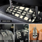 Car Seat Headrest Hook, Universal Leather Cute Hanger Holder Hook, Storage Organizer Interior Accessories for Purse Bags Handbag Black White Plaid