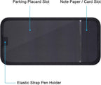 Handicap Placard Holder for Auto, Disabled Parking Permit Sign Protector for Car Sun Visor with Note Paper Slot, Pen Holder and Elastic Strap - Black