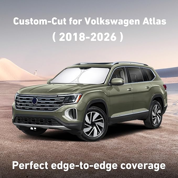 Windshield Sunshade Compatible for Volkswagen VW Atlas 2018-2023 2024 2025 2026, Sun Visor for Front Windshield & Window Sun Shade Cover, UV Heat Blocker & Protector, Car Accessories