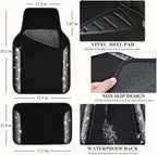 Bling Car Mats Shining Diamond Carpet Crystal Rhinestone Sparkly Glitter Floor Mats with Anti-Slip PVC Pad Universal Fit Automotive SUV,Sedan,Van,4pcs for Girl Women, Black Sliver Diamond