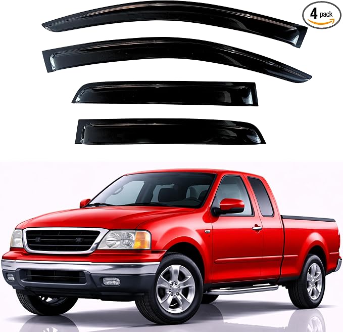 KPY Rain Guards Fit for 1997-2003 Ford F150 SuperCab & 2004 F150 Heritage SuperCab, Out-Channel Window Visors Vent Wind Deflectors 4PC, 1997-1999 Ford F250 SuperCab Light Duty (Extended Cab Only)