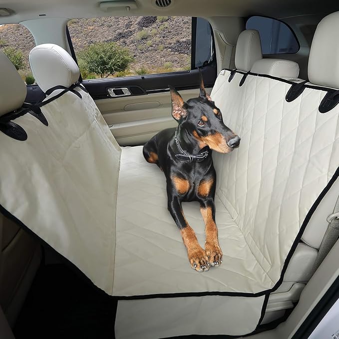 Dog Backseat Cover with Hammock for Cars, SUVs, and Trucks – Waterproof Layers, Nonslip Seat Protector, Durable Nylon Clips, K9 Shield with Heavy Duty Thread, (Regular, Tan)