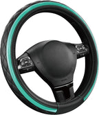 Leather Steering Wheel Cover – Black & Green Universal Fit 14.5-15 Inch, Microfiber Leather, Anti-Slip & Breathable Design for Men and Women