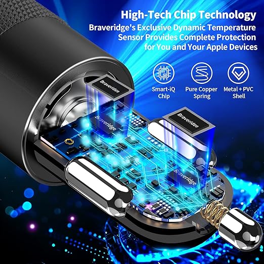 【MFi Certified】iPhone 17 Car Charger Fast Charging, 75W USB C PD&QC Car Power Cigarette Lighter USB Charger with 6FT Type C Coiled Cable for iPhone 17/17 Pro Max/16/15/Galaxy S26/S25/Pixel