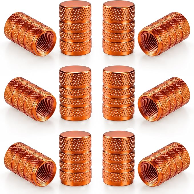 12PCS Tire Valve Stem Caps, Car Exterior Accessories, Aluminum Alloy Valve Cover Universal for Cars, Trucks, Motorcycles and Bicycles (Orange)
