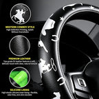 Western Cowboy Pattern PU Leather Steering Wheel Cover, Non-Slip Neoprene Lining, Universal Fit 14.5-15 Inch for Car, Truck, SUV