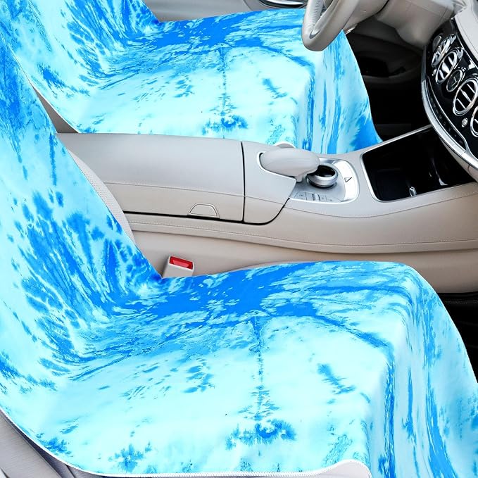 Car Seat Towel Covers with Storage Bag, 63 x 32 Inch Universal Non Slip Waterproof Sweat Protector for Car Truck, Gym Swimming Running, Machine Washable(2 Pack,Blue Tie Dye)