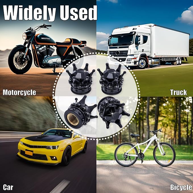 4PCS Crown Bling Tire Stem Valve Caps, Crystal Diamond Car Wheel Tire Valve Caps Universal Copper Core Stem Covers for Cars, SUV, Trucks, Bikes, Motorcycles, Bicycles (Black)
