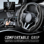 2pcs Car Steering Wheel Cover,Anti-Skid Carbon Fiber Steering Wheel Protector for Men Women,Multiple Color Options,Universal for Most Car Interiors Accessories (Black)