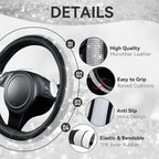 Bling Diamond Leather Car Seat Covers Sets 11 pcs,Bling Diamond Car Accessories for Women, Sparkly Rhinestone Steering Wheel Cover, Glitter Cute Interior Sets for Women Girl,Silver