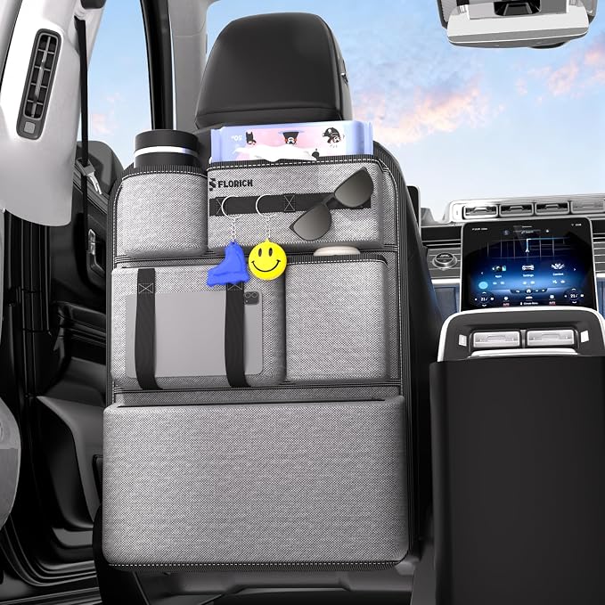 PU-Coated Fabric Car Backseat Organizer, Durable Large capaity Seat Back Organizer and Storage with 6 Pocket, Kick Mats Back Seat Protector for Kids Universal Fit
