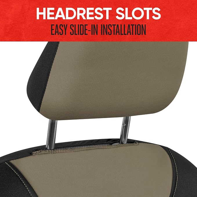 AquaShield Waterproof Front Seat Covers, Beige Seat Covers for Cars – Neoprene Front Car Seats Cover, SUV Seat Covers Protector - Car Interior Cover for Auto, Trucks, & Dog Owners