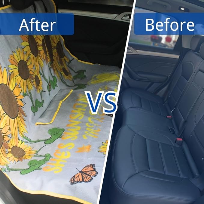 Waterproof Back Seat Cover for Dogs and Kids, Car Seat Protector Under Baby Car Seat, Child and Dog Car Seat Cover Blanket for Rear Bench(Sun Flower,Rear Bench Seat Towel)
