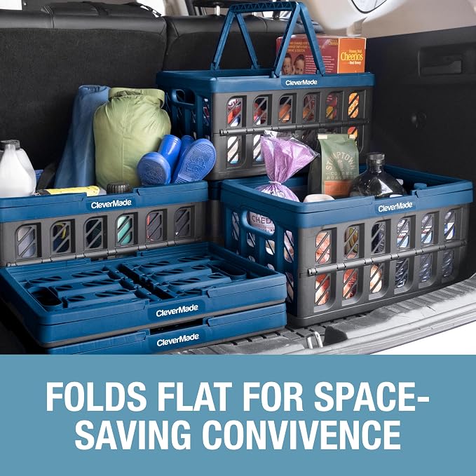 Collapsible Shopping Basket with Handles – 24L 3 Pack Collapsible Grocery Tote, Plastic Storage Baskets Fold Flat, Stackable Collapsible Storage Bins for Car & Home - Obsidian