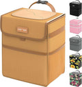 Car Trash Can with Lid, Brown Trash Bag Hanging with Storage Pockets, 100% Leak-Proof Garbage Can with Adjustable Straps, Magnetic Snaps, Waterproof Interior Car Bin