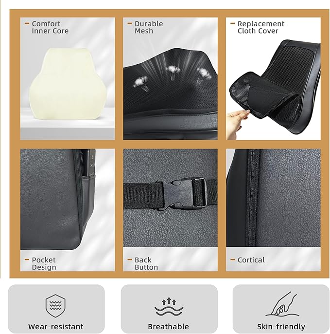 Back Massager with Heat, Shiatsu Chair Cushion for Lower Back | Upper & Lower Back 2-Level Heat, 16 Nodes Bidirectional Deep Kneading, Removable Washable Cover, Universal Fit for Mom, Dad