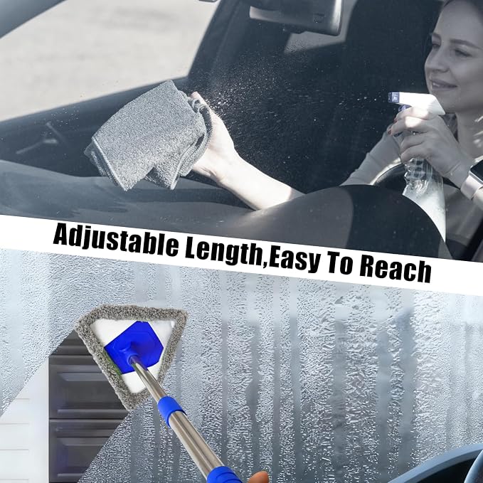 Windshield Squeegee Car Cleaning Tool, Equipped with 4 Reusable and Washable Ultra-Fine Fiber Pads, 13-16.7 inches Extendable Handle Can Rotate 180° Suitable for Car Glass and Household Windows