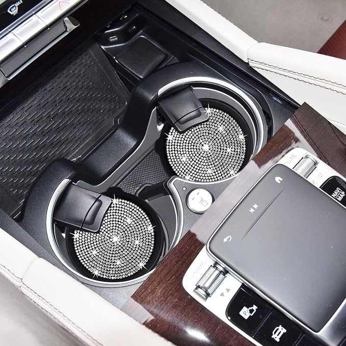 Car Cup Coaster Universal Non-Slip Cup Holders Bling Crystal Rhinestone Car Interior Accessories 4 Pack Black Whole Rhinestone