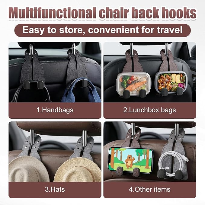 2 Pack Car Seat Back Double Hook, Headrest Hooks for Car, 2026 New Car Seat Back Organizer Storage Hook for Handbag, Purse, Coat Bags, and Accessories