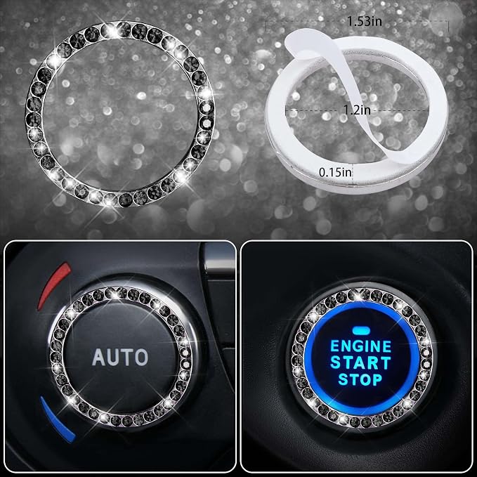 11 PCS Bling Diamond Car Accessories for Women, Sparkly Rhinestone Steering Wheel Cover, Bling Seat Belt Cushion, Glitter Shift Knob Cover, Car Cup Holder Coaster, Cute Interior Sets Black