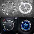 Bling Diamond Leather Car Seat Covers 11 PCS, Sparkly Rhinestone Steering Wheel Cover Glitter Cute Interior Car Accessories Sets Seat Belt Cushion Cup Holder Coaster Women Girl, Black Diamond