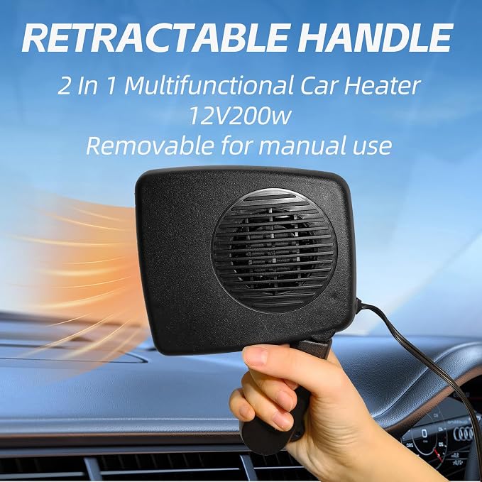 Portable 12v Heater, 200W Fast Heating Fan, Plug into Cigarette Lighter 360 Degree Rotation for Car Windshield, Defroster Defogger Car Heater