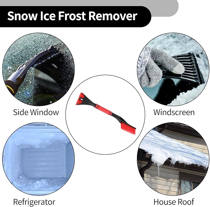 1pc 60x11cm Universal Car Ice Scraper Brush with Broom - SUV Snow Frost Remover for Car Truck RV Windscreen Side Window Anti Crash - Plastic Red Snow Shoveling Defrost Clearing