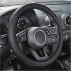 Car Steering Wheel Cover for Prius Civic Model 3 Model Y Camaro, Small Size 14-14.25 inch, Black Microfiber Leather