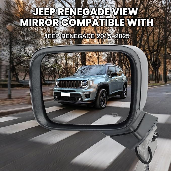 Left Driver Side Mirror Compatible with Jeep Renegade 2015-2025 Heated Manual Folding Power Glass Paintable Black