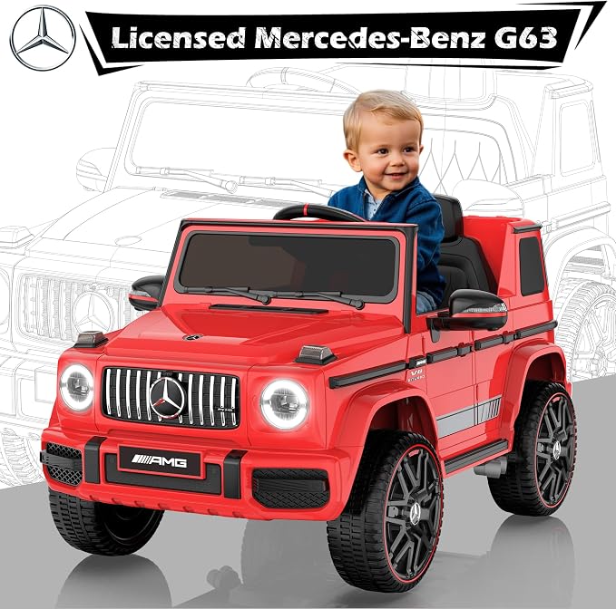 Licensed Mercedes-Benz G63 Car for Kids, 12V 7AH Ride on Car w/Parent Remote Control, LED Headlights, Music Player & Horn, Soft Start, Low Battery Prompt, Kids Electric Car, Red