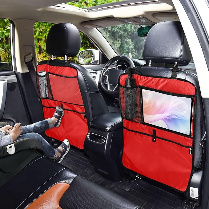 Strong Red Seat Back Protector Kick Mats with Organizer, Kick Mats Back Seat Protector for Suv