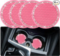4PCS Bling Coaster, 2.75 Inch Auto Car Cup Holder Insert Coasters Silicone Anti-Slip Crystal Rhinestone Drink Mat, Universal Vehicle Interior Accessories for Women Girls (Pink)