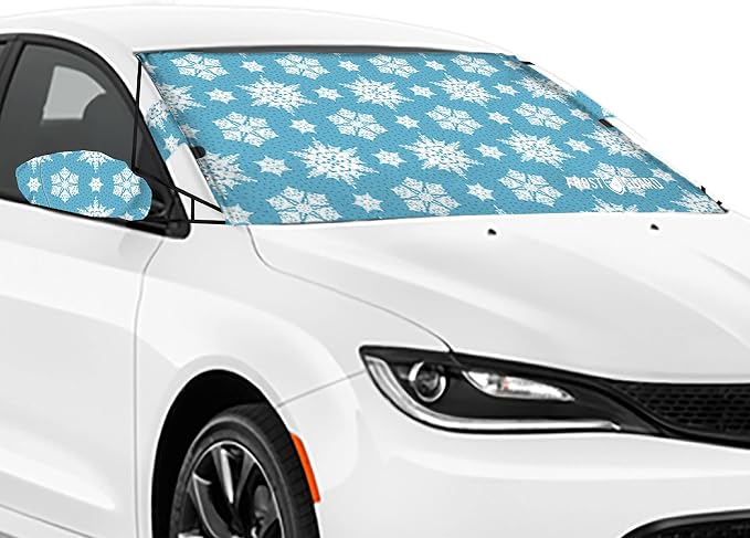 Vortex | Full-Coverage Car Windshield Cover for Ice and Snow, Standard Size (Snowy Lace) - Wiper Blade + Side Mirror Covers - Fit-Fast Straps, Security Panels + Storage Pouch - 59x41 Inches