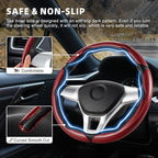 3pcs Carbon Fiber Anti-Skid Steering Wheel Cover, Waterproof Design, Universal Fit for 14-16 Inch Car Wheel Cover, Interior Car Accessories for Jeeps, SUVs, Trucks (Glossy Red)