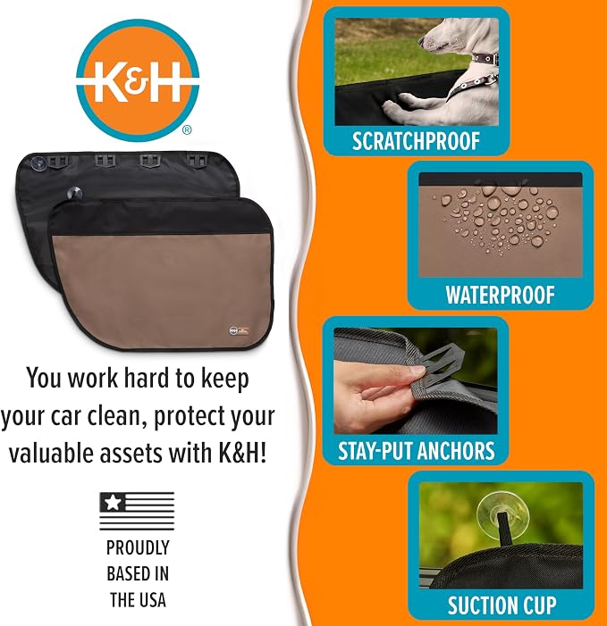 K&H Pet Products Car Door Protector for Dogs, 2 Pack Waterproof Interior Pet Car Door Protector from Dog Scratching, Stay Put Cover Design, Fits Most Vehicles, Washable - 27 x 19in Tan (Pack of 6)