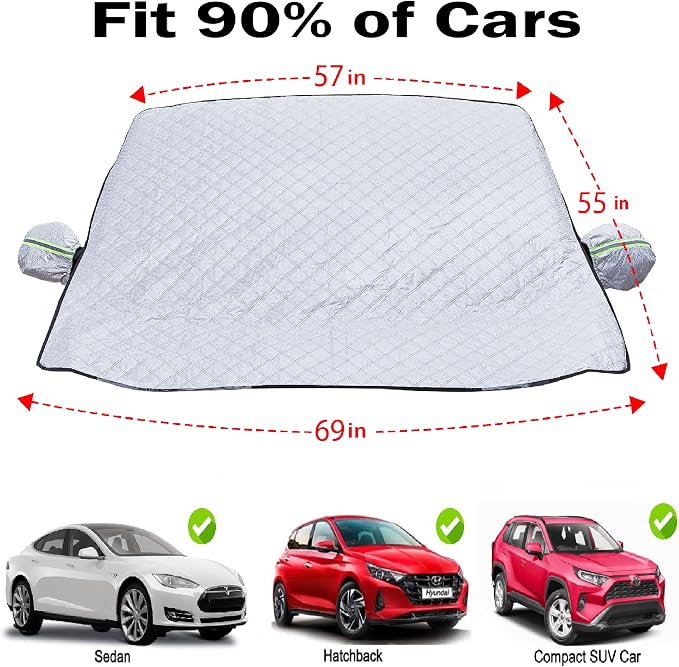 MAXORION Custom Fit Windshield Snow Cover for Tesla Model 3 & Y. Windshield Cover for Ice and Snow Comes with Heavy Duty Ice Scraper & Snow Brush. Tesla Model 3 & y Accessories. 69x55 inc