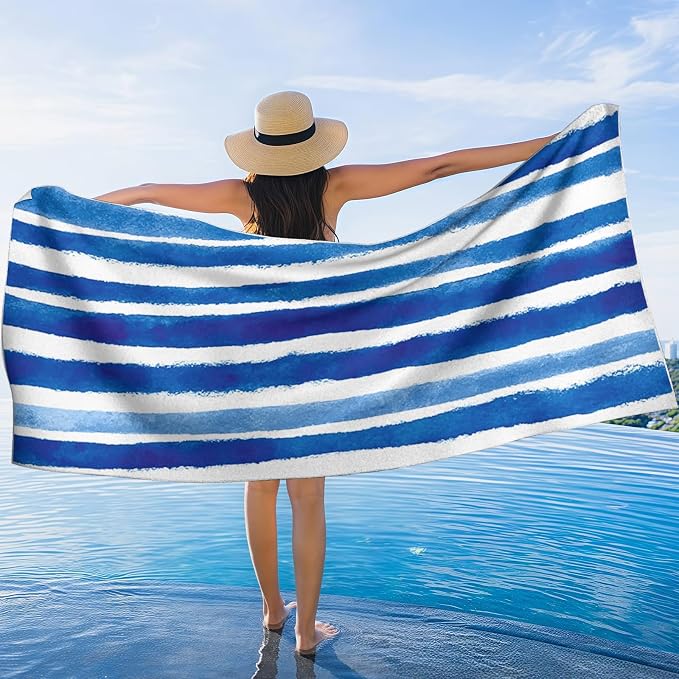 2 Pack Car Towel Seat Covers with Storage Bag, Multifunctional Towel for Gym Outdoor Sport, Picnic, Beach, Pet Dog Travel,Non-Slip Washable Car Seat Protector (Blue White Stripes)