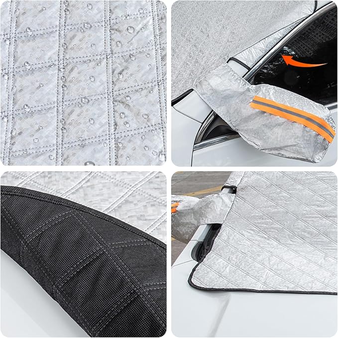 Car Windshield Snow Cover, 4-Layer Protection for Snow, Ice, Frost, Sunlight, Large Magnetic Car Windshield Cover with Side Mirror Protector Fit for Large Cars, SUV, Truck, Van in All Weather