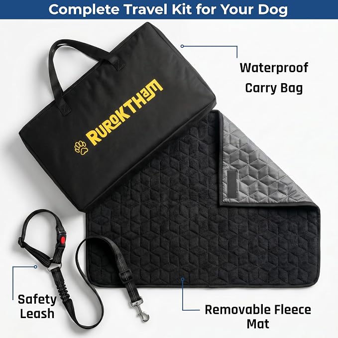 Dog Car Seat for Large Medium Dogs, Back Seat Extender for Pets with Hard Bottom, Waterproof Dog Seat Cover with 3 Mesh Windows, Removable Fleece Mat for Cars SUVs Trucks