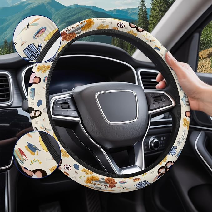 Mom Daughter Diaries Steering Wheel Cover, Non Slip Polyester Car Wheel Protector for Car SUV Truck, Universal 15 Inch