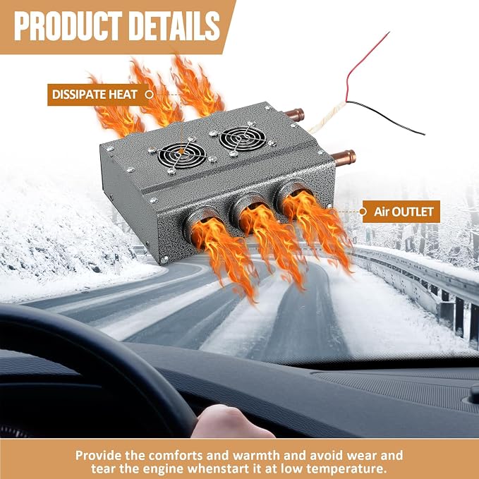 12V Universal Car Auxiliary Heater - Windscreen Demister & Defroster - Compact Underdash Heater Kit for Suv Utv Camper - Winter Automotive Air Conditioner for Heating & Defrosting(6 Ports)