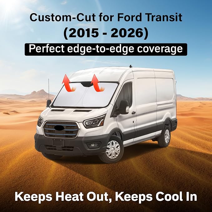 Windshield Sunshade Compatible for Ford Transit 2015-2024 2025 2026, Wagon XL,Wagon XLT Cargo Vehicle,Connect Van XL Sun Visor for Front Window Sun Cover, Heat Protector, Car Accessories