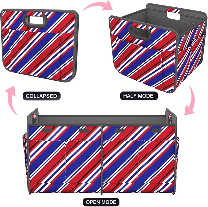 Car Trunk Organizer for SUV, 18.5Gal Large Capacity No-Sag Heavy Duty, Foldable Waterproof Anti-Slip Storage with 12 Pockets, Fit Sedan, Truck, Universal Car Accessories, Red Blue Twill, Large