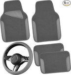 Microfiber Leather Steering Wheel Cover and Waterproof Car Floor Mats,Universal Car Combo Fit for 95% Sedan,SUV,Cars,14.5-15inch Anti-Slip Safety Comfortable Faux Leather Design(Solid Gray)