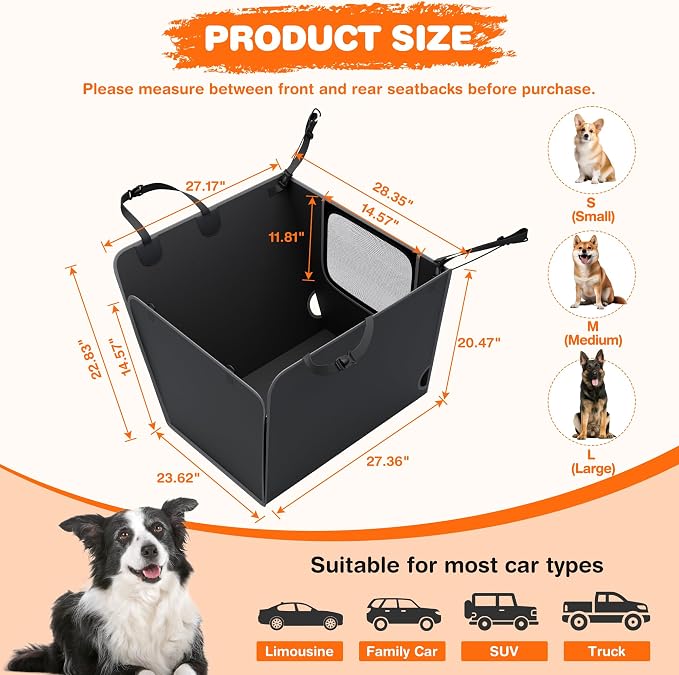 Half Dog Car Seat Cover for Back Seat - Waterproof Dog Half Hammock for Cars with Mesh Window,Scratchproof Pet Backseat Protector,Perdurable,Non-Slip Booster Seat for Small,Medium and Large Dogs