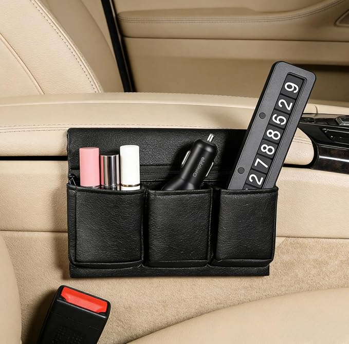 Car Door Window Armrest Pad, Artificial Leather Side Storage Box, Auto Interior Organizer Pocket for Truck SUV, Black