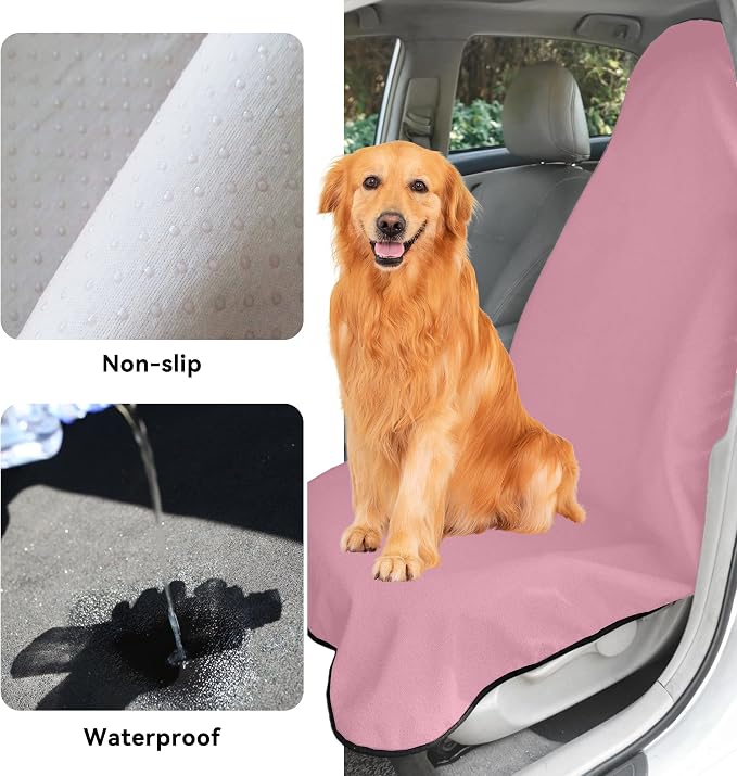 Waterproof Towel Car Seat Cover, Sweatproof Non Slip Towel Carseat Cover, Machine Washable Vehicle Bucket Frontseat Protector Accessories, Universal for SUV, Sedan, Truck (Pink)