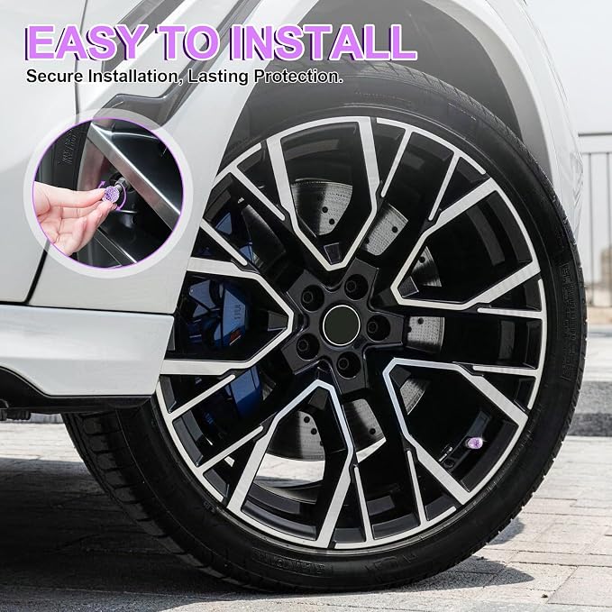 4 Pack Handmade Crystal Rhinestone Car Tire Valve Stem Caps, Car Wheel Tire Valve, Attractive Dustproof Bling Car Accessories, Universal for Cars, Trucks and Motorcycles-Purple