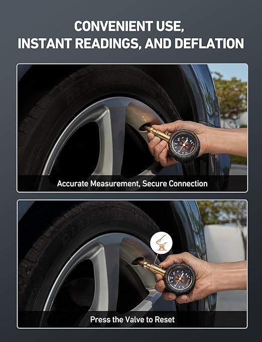 Tire Pressure Gauge 6-170 PSI, Large 2" Easy Read Glow Dial Tire Gauge, Certified ANSI B40.1(1%) Accurate, Compatible for Bicycle, Car, SUV, Truck & Motorcycle
