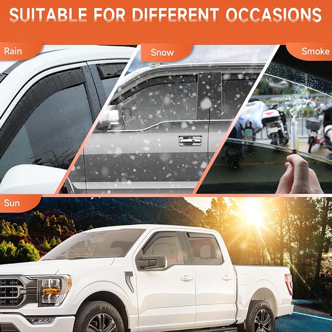 in-Channel Rain Guards Compatible with Ford F150 SuperCrew 2015-2026, Durable Side Windows Rain Guard Wind Deflectors 2025 F150 Crew Cab Window Deflectors - 4 PCS